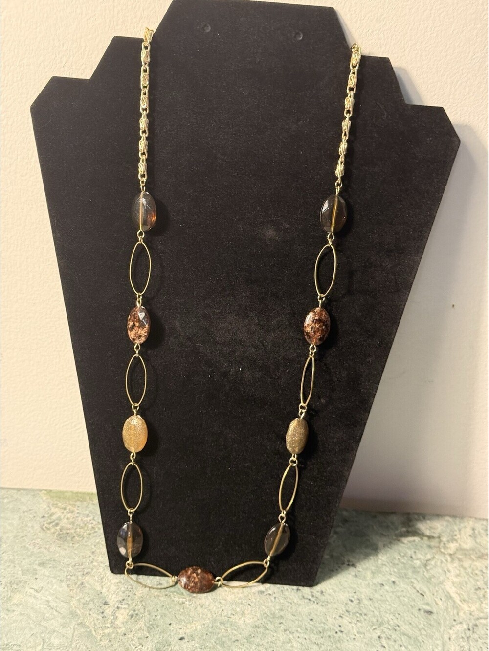 Women's Gold Tone Beaded & Large Link Necklace Lobster Claw Clasp 28"